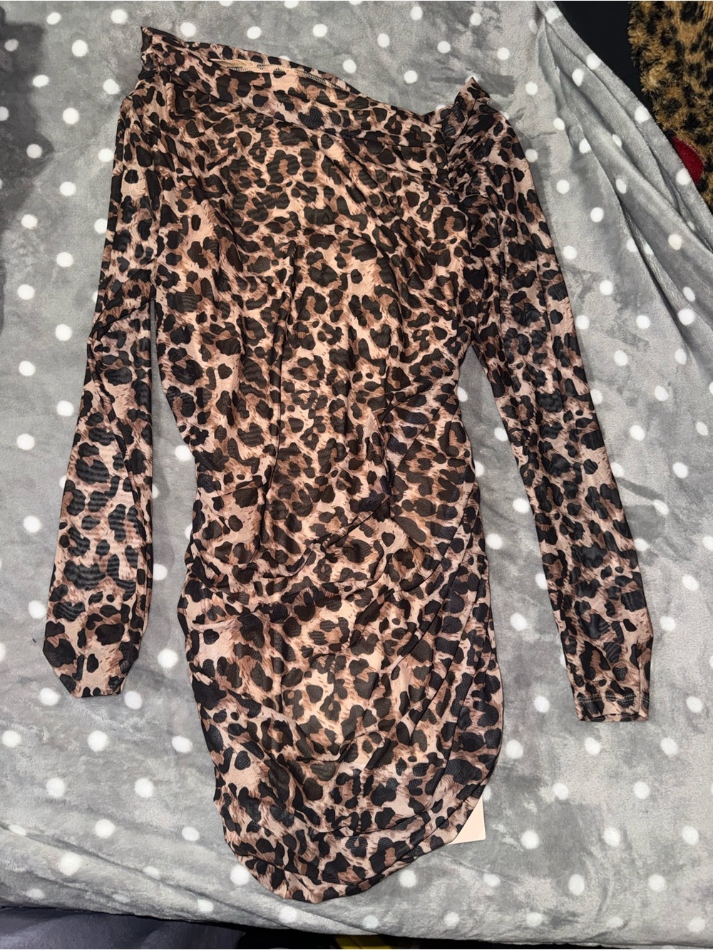 SHEIN Leopard Print Long Sleeve Bodycon Dress in Brown and Black